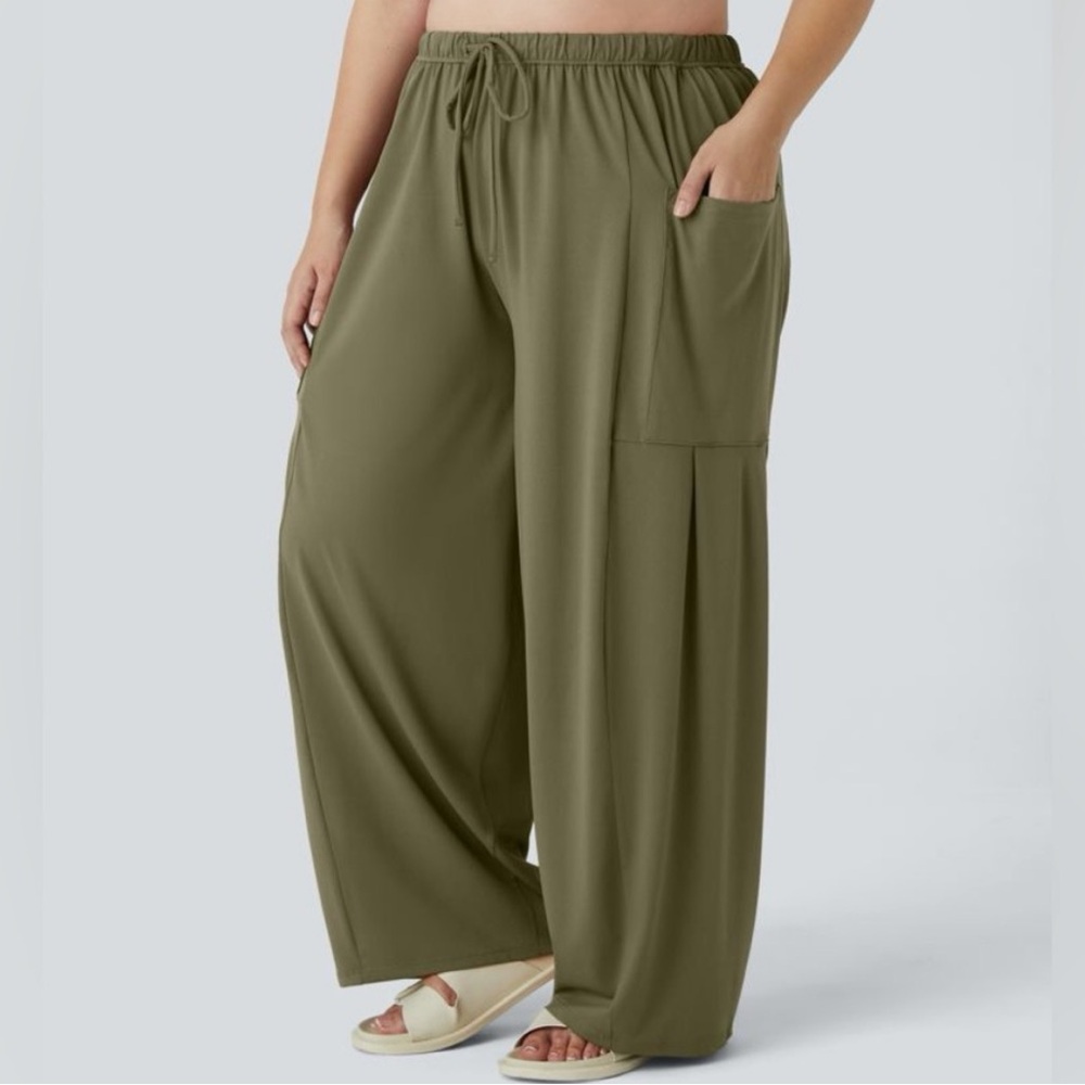 Halara Mid Rise Elastic Waistband Drawstring Side Pocket, Palazzo Wide Leg Pants